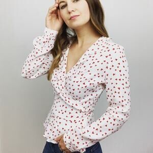 Rails Simone Coquette Smitten Heart Wrap Shirt Cropped Ruffle Twee Women XS
